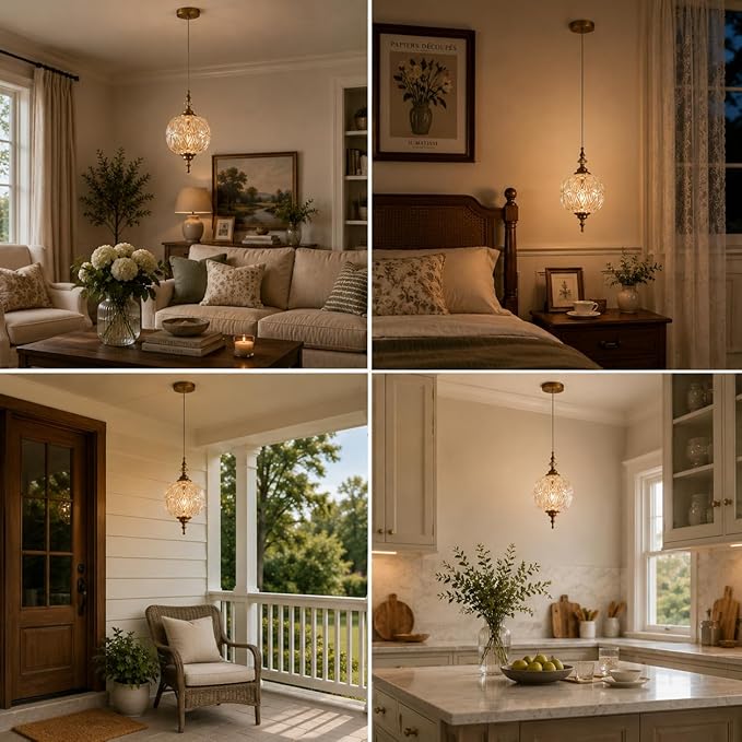 Vintage White Glass Pendant Lights 8.3 inch Pendant Lighting Fixture with E26 Bulb for Bedroom Living Room Dining Room Kitchen Island Hallway