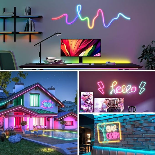 BTF-LIGHTING 16.4FT WS2811 WS2812B IC RGB DC5V 360 Degree Round Reticulate Pattern Chasing Color Neon LED Strip Flexible Nylon Silicone IP67 Waterproof Dream Color Rope Light(No Adapter or Controller)
