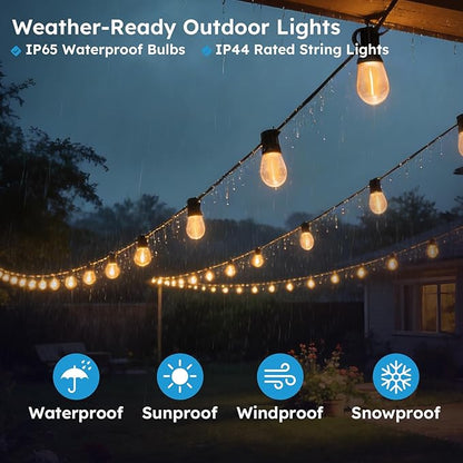 GvvooHome 200FT S11 LED Outdoor String Lights with App & Remote, Low-Voltage Patio Lights with Music Sync, 4 Lighting Modes, Dimmable, Waterproof LED Outdoor Lights for Backyard, Porch, Deck, Garden