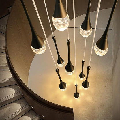 Raindrop Crystal Chandelier High Ceiling: 20 Lights Dimmable LED With Remote - Large Long Modern Bubble Hanging Pendant Light Fixture Spiral Chandeliers for Living Room Staircase Entryway Foyer Black