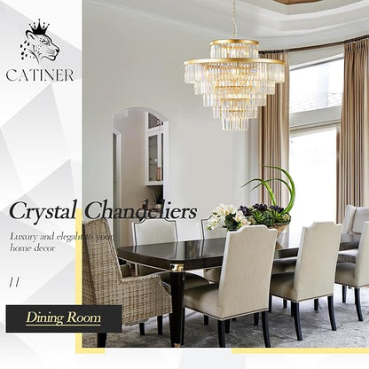 CATINER Large 36" Gold Crystal Chandeliers 23 Lights Modern Luxury Chandelier for Foyer Staircase Chandeliers 6 Tiers Round K9 Ceiling Pendant Lighting Fixture for Living Dining Room