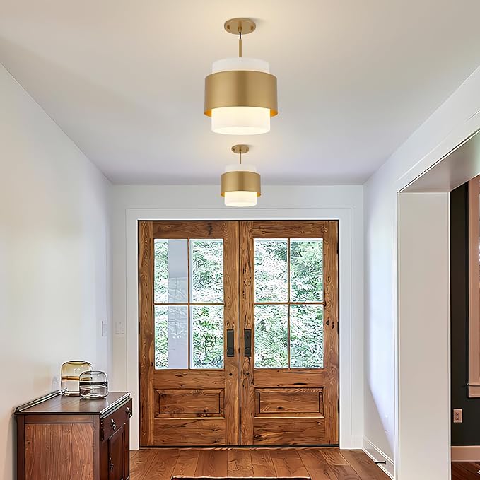 9.8" Modern Pendant Lights, Pendant Lights Kitchen Island with Milky White Glass Lampshade, Farmhouse Pendant Lighting for Dining Room Hallway Porch, 2 Pack