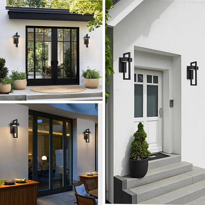 Krychiler 13.6 Inch Contemporary Outdoor Wall Lights with 3000K Integrated LED, 2 Packs Matte Black Metal Modern Exterior Lighting Fixtures Outside Wall Mount, for House Porch Patio Garage Front Door