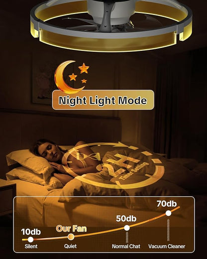 AIKVSXER 20" Ceiling Fan with Light, Modern Low Profile Fan Light, Quiet DC Motor, 6 Speeds, 3000K-6500K Dimmable LED, App & Remote Control, for Bedroom Living Room Indoor Home Decor