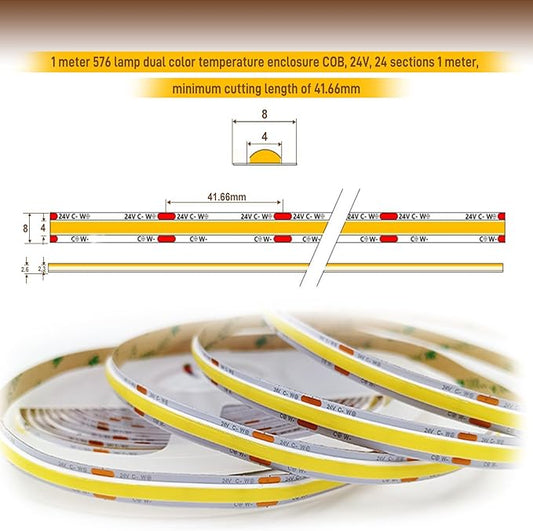 Pandery COB LED Strip Light,CCT Dimmable Strips Light,2700K-6500K,32.8ft/10m,8mm Wide,CRI90+ 24V LED Strips Kit with Bluetooth APP Control/Music Mode,for Bedroom,Kitchen,DIY Lighting