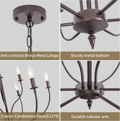 9-Light Farmhouse Chandelier for Dining Room, 2-Tier Oil Rubbed Bronze Chandelier, Rustic Industrial Modern Chandelier for Living Room, Bedroom, Entryway, Kitchen