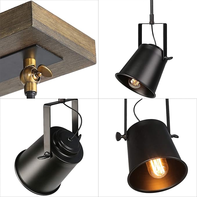 LNC Adjustable 1 Head Track Lighting Fixture, Farmhouse Wood Semi Flush Mount Ceiling Spotlight (Black Painted Finish)