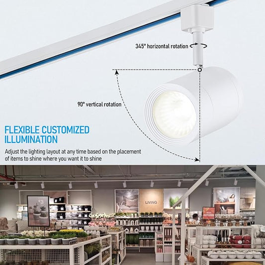 LEONLITE Retail Pro Series 17.5W LED H Track Lighting Heads, ETL Listed, Commercial Dimmable H Track Light Heads for Store Shop Restaurants, CRI90 Track Lighting, 4000K, Matte White, Pack of 4