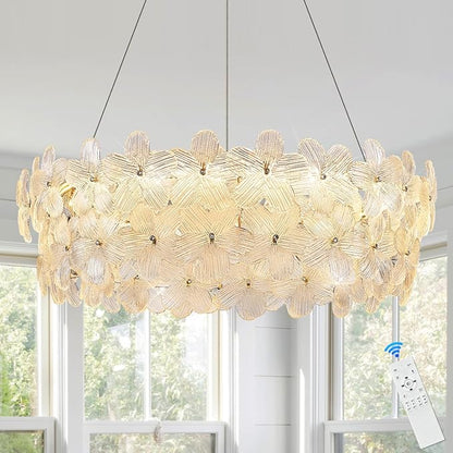 D32’’ Flower Luxury Crystal Modern LED Chandelier Gold Dimmable 3000-6500K Large Contemporary Chandeliers Light with Remote Control for High Ceiling Foyer Living Room Bedroom Entryway