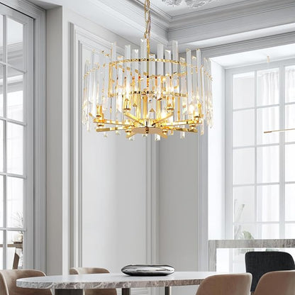 Gold Crystal Chandelier Modern Chandeliers 8 Lights Round Light Fixture Luxury Top K9 Hanging Lighting for Bedroom Dining Room Living Room Entryway Foyer