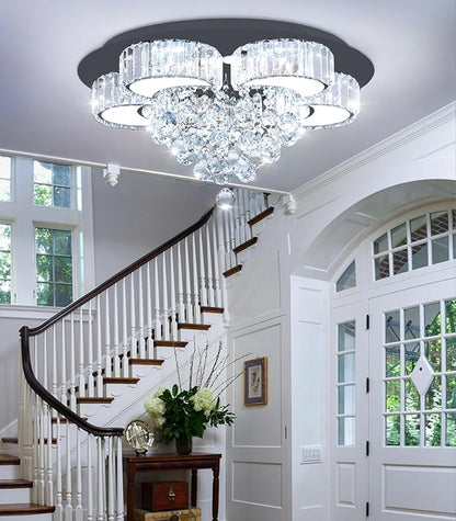 23.6" Black Modern Crystal Chandeliers for Dining Room LED Dimmable Light Fixtures Flush Mount Light Living Room Bedrooms