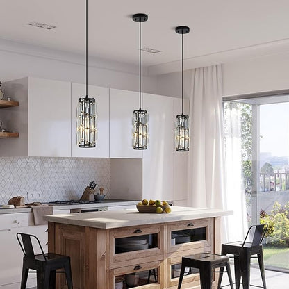 Black Pendant Lights Modern Pendant Light, Mini Crystal Pendant lamp, Adjustable Pendant lamp for Kitchen, Dining Room, Bedroom (Black Pack of 1)