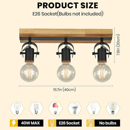 Industrial Track Lighting Fixtures Ceiling, Farmhouse Wood Ceiling Spot Lighting,Rustic Kitchen Ceiling Light Fixtures for Kitchen Bedroom Bathroom Hallway.