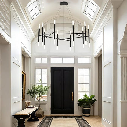 Modern Black Chandelier 56" Circle Round Light Fixture Large Dining Room Metal Chandelier Over Table 20 Light Contemporary Chandeliers Lights for Living Room Master Bedroom Foyer, G9