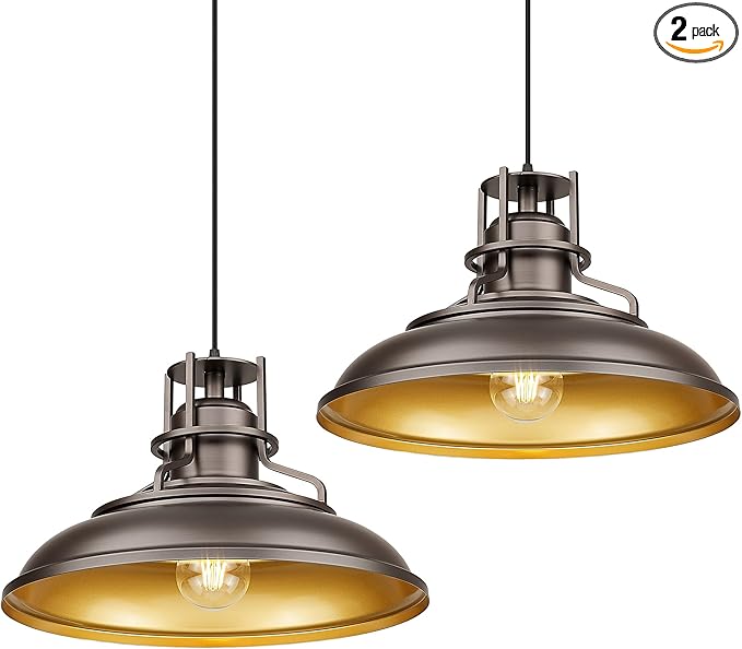 FEMILA 18" Outdoor Pendant Lights for Porch, 2 Pack, Farmhouse Pendant Light, Barn Vintage Hanging Light Fixture for Kitchen Island, Adjustable Height,Oil Rubbed Bronze Finish, 4FY15-MP-L-2 ORB