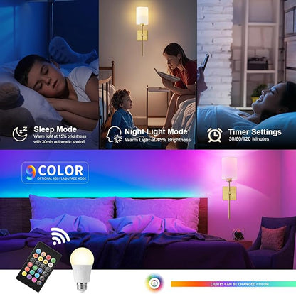 KARTOOSH Battery Operated Wall Sconce Set of Two, Wireless Rechargeable Wall Light with Remote Control, Dimmable, 4 Color Temperatures, RGB, Timer, for Living Room,Bedroom,Entryway, Gold, 20.6 Inch