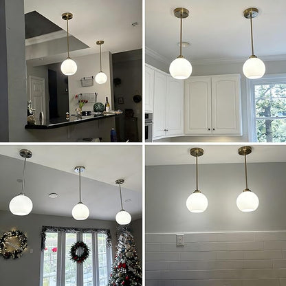 1 Pack 7.2-Inch Globe Pendant Lights, Mid Century Gold Pendant Light Fixtures, Globe Pendant Lights Kitchen Island with Milk Glass Shade Adjustable Hanging Fixture for Dining Room (Bulbs not Included)