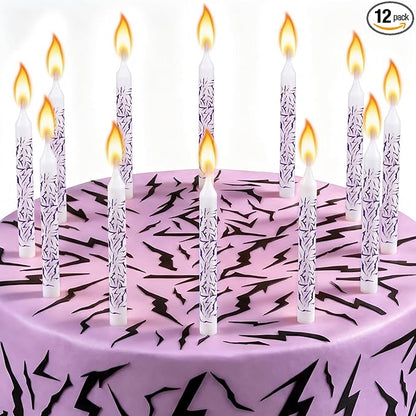 Conelist 12 Pcs White Kpop Themed Birthday Candles Purple Lightning Birthday Decorations Cartoon Movie Cake Toppers for Themed Party Supplies