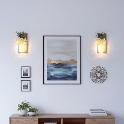 Farmhouse Wall Decor for Living Room Rustic Mason Jar Wall Sconces Set of 2 for Home Living Room Bedroom Decorations with Rose Bouquet Flowers and Remote LED Fairy Lights (Large Jacobean)