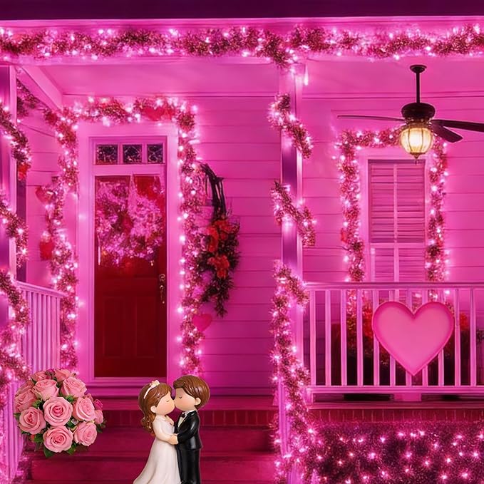 LAMPHOME Pink Christmas Valentine's String Lights 100 Mini Incandescent Fairy Light Decor 20 Ft Green Wire Indoor & Outdoor Party Patio Bedroom, Xmas Tree Garland Easter Holiday Decoration