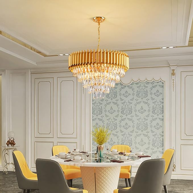 Modern Crystal Chandelier 12 Lights Gold Chandeliers for Dining Room Chandeliers Crystal Living Room Bedroom Foyer Hallway Luxury Chandelier Light Fixture with Light W24in