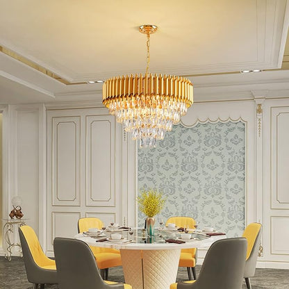 Modern Crystal Chandelier 12 Lights Gold Chandeliers for Dining Room Chandeliers Crystal Living Room Bedroom Foyer Hallway Luxury Chandelier Light Fixture with Light W24in