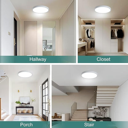2 Pack ZSYUBO 12 Inch Motion Sensor Ceiling Light Wired,24w Flush Mount Light Fixture Round, Motion Sensor Light Indoor for Closet Hallway Porch Laundry Basement Garage Pantry, 3000k/4000k/6000k White