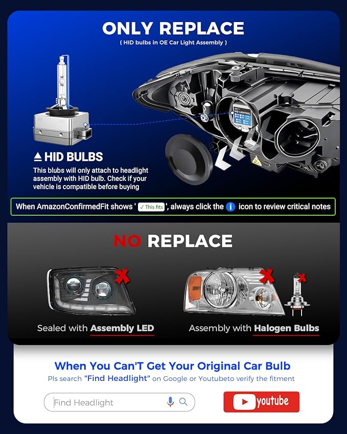 Marsauto D1S HID Bulbs, 66144 66140 85140 85415 (85415C1) for HID Replace, 35W 6000K Cold White Xenon Bulb, Plug and Play, Pack of 2