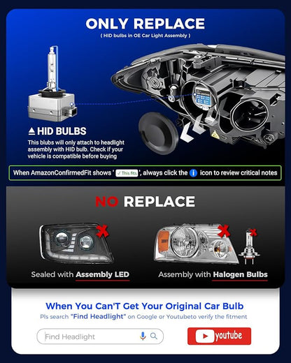 Marsauto D1S HID Bulbs, 66144 66140 85140 85415 (85415C1) for HID Replace, 35W 6000K Cold White Xenon Bulb, Plug and Play, Pack of 2