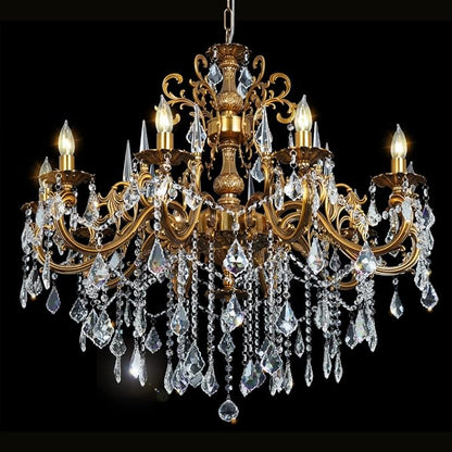 Antique Gold Crystal Chandelier Large, 36.4" Vintage Bronze Chandeliers Lighting for High Ceiling Foyer Entry Way 10-Light Candle Hanging Light Fixture Living Room Hall