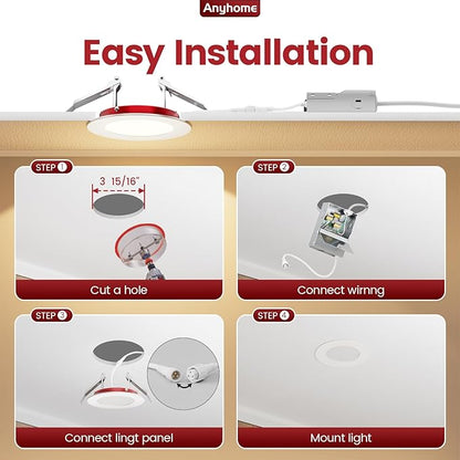 12 Pack 4 Inch Fire Rated Led Recessed Light with Junction Box, 2 Hour Fire Rating,5CCT Selectable Led Ultra Thin Recessed Lighting,9W 700LM CRI90,Dimmable Led Wafer Light,ETL& ES