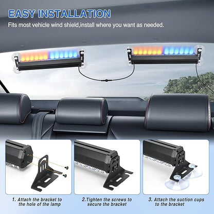 Nilight 24LED Emergency Strobe Traffic Advisor Light Bar 2 in 1 Amber Blue Dash Warning Safety Flashing Lights Front/Rear Windshield Construction Lights for Trucks Cars Plow Police Vehicles