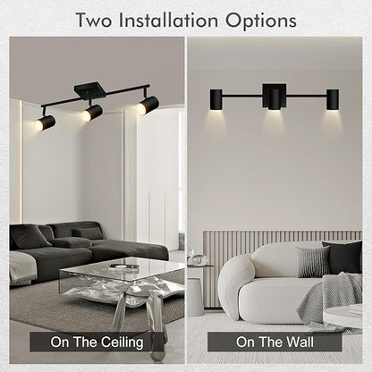 AUQUEE 3 Light Track Lighting Fixtures Ceiling, Black LED Track Lighting Kit, Modern Kitchen Track Lights with Rotatable Light Heads, Ceiling Spot Lighting for Living Room/Hallway/Bar, No GU10 Bulb