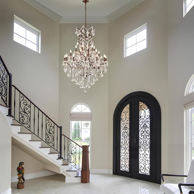 24 Lights Large Crystal Chandeliers Maria Theresa Chandelier for High Ceilings Vintage Chandelier Light Fixture Foyer Hallway Entryway Staircase 55.1" H x 39.4" D