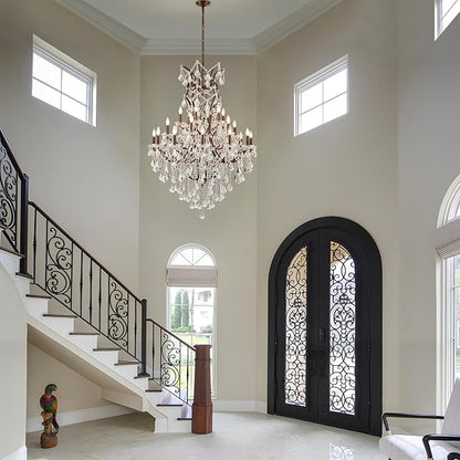 24 Lights Large Crystal Chandeliers Maria Theresa Chandelier for High Ceilings Vintage Chandelier Light Fixture Foyer Hallway Entryway Staircase 55.1" H x 39.4" D