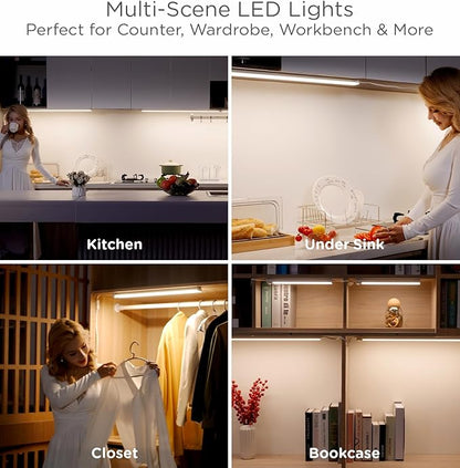 Leetdud Under Cabinet Lighting Plug in 12 Inch, 120V Motion Sensor Lights Indoor, 3CCT 3000/4000/5000K, Aluminum Linkable Super Bright LED Counter Light with Timer for Kitchen, Shelf, Closet, 1 Pack