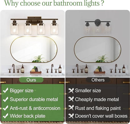 Indoi 4 Light Bathroom Light Fixtures, Oil-Rubbed Bronze Modern Vanity Lights with Clear Glass Shades, Bathroom Wall Lamp for Mirror Living Room Cabinet