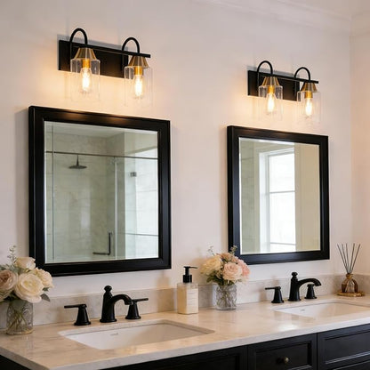 Bathroom Light fixtures, Black Gold Vanity Light, Black and Gold Wall Light Fixture with Clear Glass Shade,Modern Wall Lights for Mirror,Living Room (1, 2 Light)