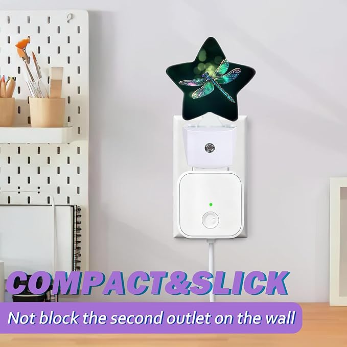 Glitter Dragonfly Night Lights Plug Into Wall,Green Dusk to Dawn Light Sensor Night Light for Kids, Energy Efficient Sleep Friendly Lamp for Bedroom Bathroom Nursery