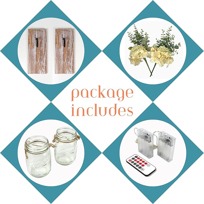 Rustic Wall Decor Set of 2, Modern Farmhouse Decor Living Room for Home Living Room Bedroom Decorations with Rose Bouquet Flowers and Remote LED Fairy Lights (X-Large Brown)