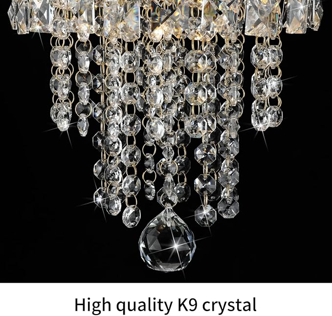 TISLYCO Mini Gold Crystal Chandelier, 3 Light Modern Flush Mount Ceiling Light Fixture, Raindrop Ceiling lamp Beaded Crystal Pendant Lighting for Hallway, Bedroom, Living Room, Dining Room