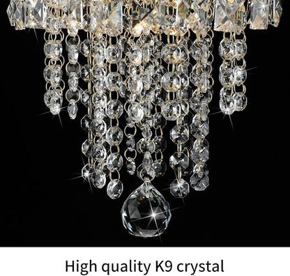 TISLYCO Mini Gold Crystal Chandelier, 3 Light Modern Flush Mount Ceiling Light Fixture, Raindrop Ceiling lamp Beaded Crystal Pendant Lighting for Hallway, Bedroom, Living Room, Dining Room