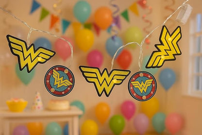 Warner Brothers Wonder Woman String Lights,Official Warner Bros 5-Piece, Decorative Indoor/Outdoor Party & Room Décor, Superhero LED Lighting