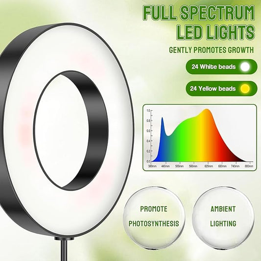 Banax LED Grow Light for Indoor Plants 144 LEDs, Four-Head Ring Design, 5V/2A 10 Brightness Levels, 3/9/12H Timer, Ideal for Herbs, Succulents & Seedlings（Black）