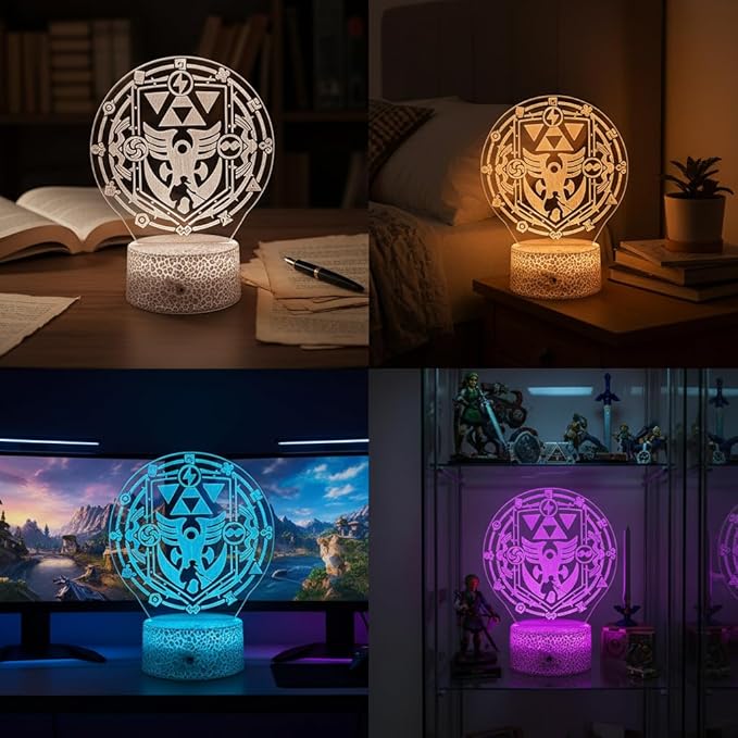 3D Illusion Night Light - Fantasy Kingdom Winged Crest LED Desk Lamp with Remote, 16 Colors, Gaming Accessories, Bedroom Decor, Birthday Gift for Boys Teens Kids