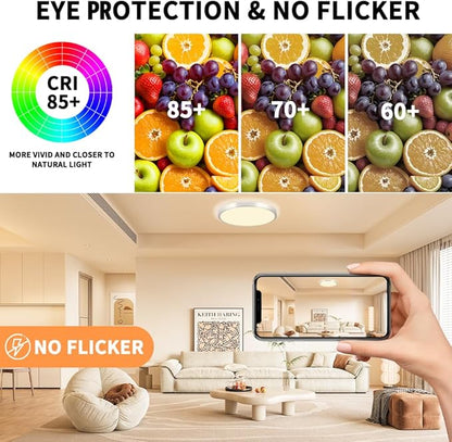 LED Flush Mount Ceiling Light Fixture with Remote Control，8 Inch 18W Close to Ceiling Lights for Kitchen,Bedroom,Laundry,Dimmable 3000K-6500K Light Color Adjustable