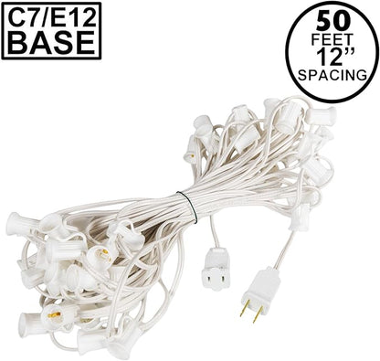 Novelty Lights 50 Foot String Light Set - Indoor/Outdoor Stringer Set for Christmas, Wedding Decor, Patios, & More - C7/E12 Intermediate Base (White Wire, 12" Spacing)