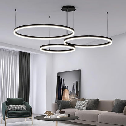 Mikeru Modern LED 3 Ring Chandelier Light, Ceiling Pendant Light Fixtures with Remote Control 3000k-6500K Adjustable Color Temperature Light for Living Room, Bedroom, Kitchen （15.7+23.6+31.5N）