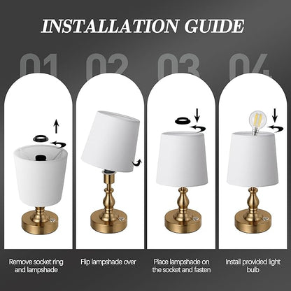 PARTPHONER Mini Cordless LED Table Lamp, 5200mAh Rechargeable Battery Operated Lamp, 3-Level Brightness, Touch Dimmable Desk Lamp, Bedside Night Light for Patio Camping Restaurant Home, Antique Brass