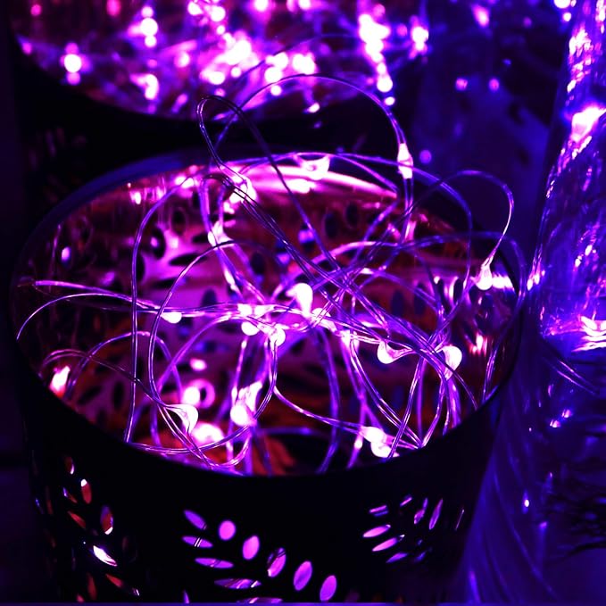 6 Pack Fairy Lights Battery Operated No Remote LED Starry String Lights 30 Micro Starry LEDs on 10ft Copper Wire Light for DIY Wedding Centerpiece Table Decorations (Purple)